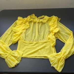 UPTOWN Bombshell Sheer Yellow Ruffled Long Sleeve SZ Large